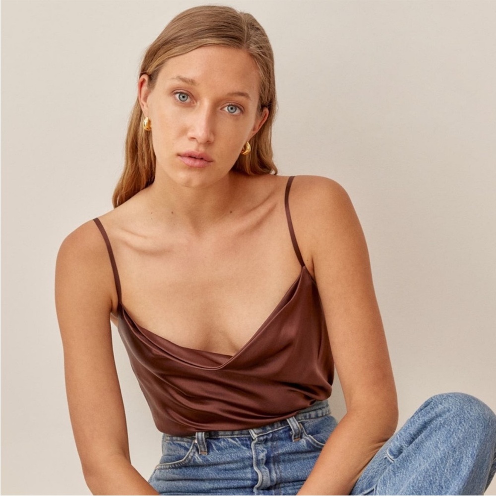 Reformation 100% Silk Sammi Top Chestnut Medium - Picture 5 of 8